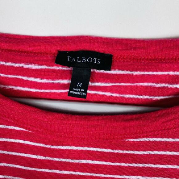 Talbots Size Medium Striped Short Sleeve Button Shoulder Tee Top Pink White - Picture 4 of 5